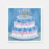 Blue Birthday Cake Watercolor Celebration Party Serviette (Vorderseite)