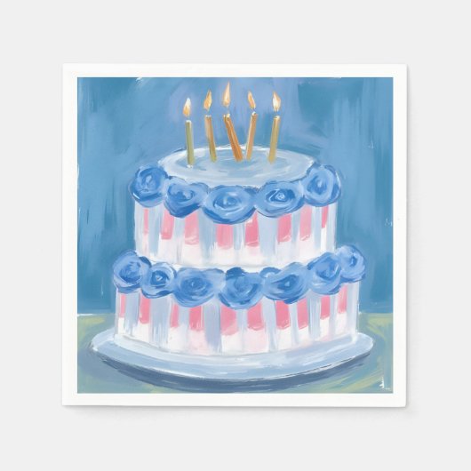 Blue Birthday Cake Watercolor Celebration Party Serviette (Vorderseite)