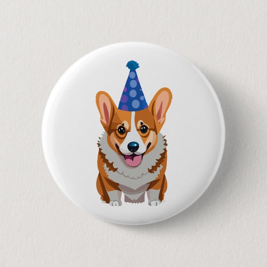 Blue Birthday Corgi Classic T - Shirt Button (Vorderseite)