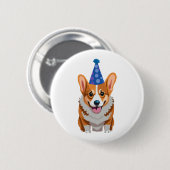 Blue Birthday Corgi Classic T - Shirt Button (Vorne & Hinten)