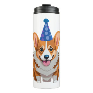 Blue Birthday Corgi Classic T - Shirt Thermosbecher
