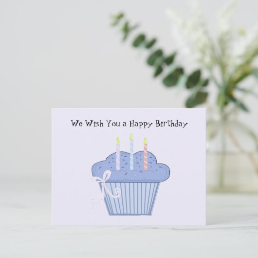 Blue Birthday Cupcake Postkarte (Stehend Vorderseite)