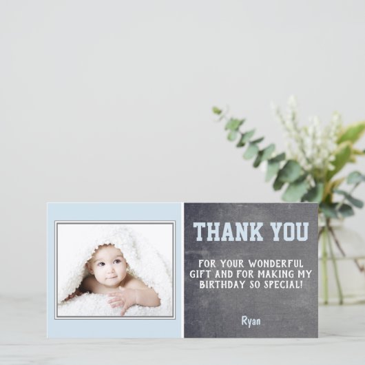 Blue Birthday Danke Ihnen Foto Card Kinder (Stehend Vorderseite)