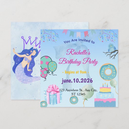 Blue Birthday Invitation Einladung (Vorne/Hinten)