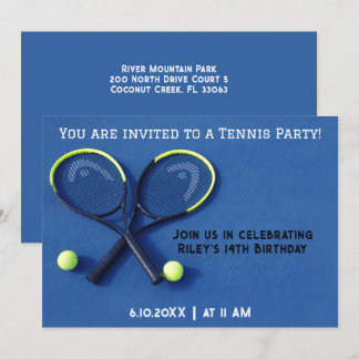 Blue Birthday Party Rackets and Balls Tennis Einladung