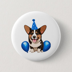 Blue Birthday Puppy Classic T - Shirt Button