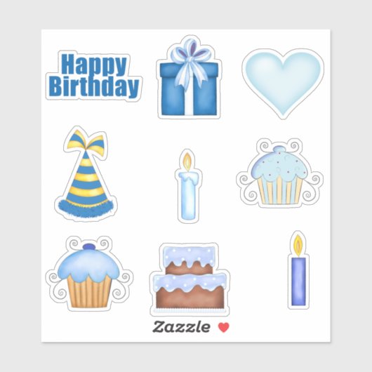 Blue Birthday Sticker Set (Blatt)