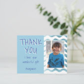 Blue Birthday Vielen Dank Kids Foto Postkarte (Stehend Vorderseite)