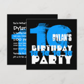 BLUE BLACK 10. Geburtstagsparty 10 Jahre alt V02 Einladung (Vorne/Hinten)