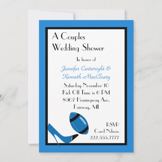 Blue & Black 2 Football Polterabend Einladung (Vorderseite)