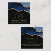 Blue Black Agate Geode Mit Monogramm Schmuckdesign Quadratische Visitenkarte (Vorne/Hinten)