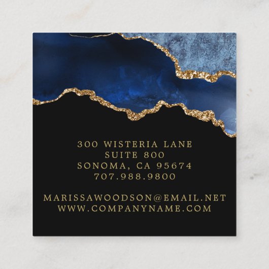 Blue Black Agate Geode Mit Monogramm Schmuckdesign Quadratische Visitenkarte (Rückseite)