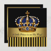 Blue Black and Gold Prince Baby Boy Dusche Einladung (Vorne/Hinten)