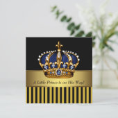 Blue Black and Gold Prince Baby Boy Dusche Einladung (Stehend Vorderseite)