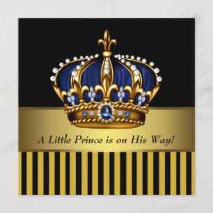 Blue Black and Gold Prince Baby Boy Dusche Einladung