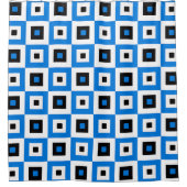 Blue Black and White Checkered Squares Pattern Duschvorhang (Vorderseite)