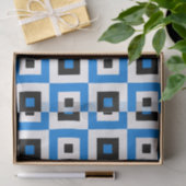 Blue Black and White Checkered Squares Pattern Seidenpapier (Geschenk)