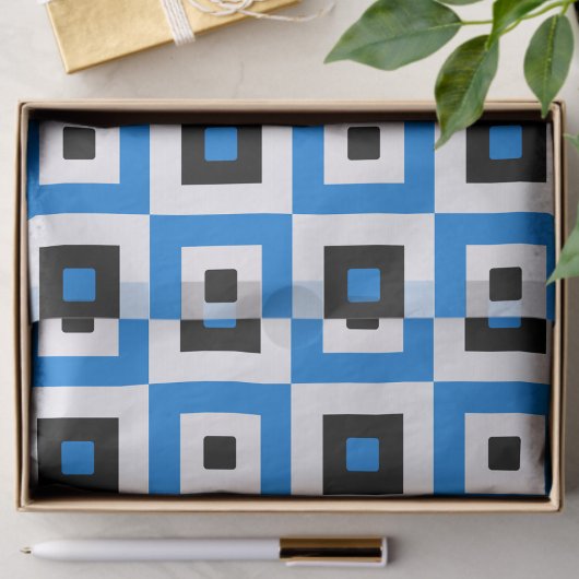 Blue Black and White Checkered Squares Pattern Seidenpapier