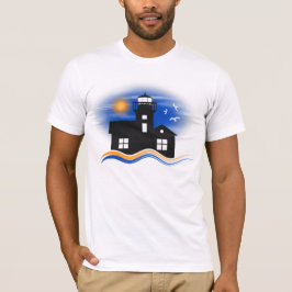 Blue Black and Yellow Lighthouse Seascape Mens T-Shirt