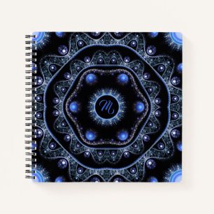 Blue Black Aquamarin Shines Lace Boho Mandala Mono Notizblock