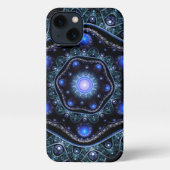 Blue Black Aquamarin Shining Lace Boho Fraktal Man iPhone Hülle (Rückseite)