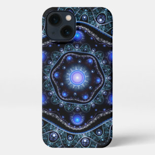 Blue Black Aquamarin Shining Lace Boho Fraktal Man iPhone 13 Hülle
