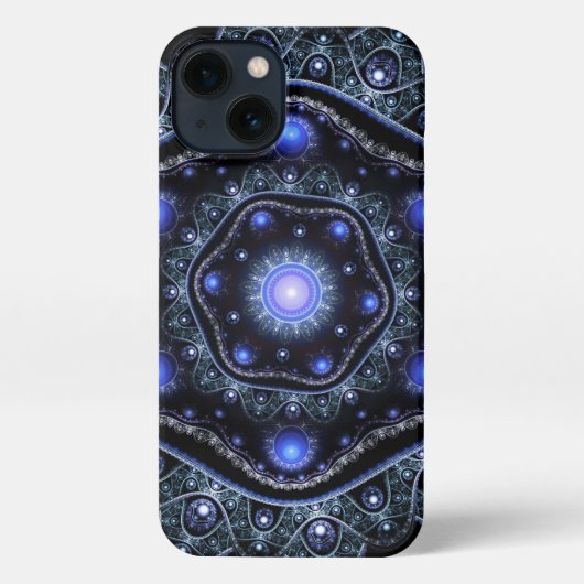 Blue Black Aquamarin Shining Lace Boho Fraktal Man iPhone Hülle (Rückseite)