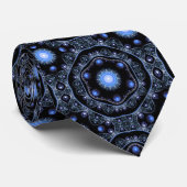 Blue Black Aquamarin Shining Lace Boho Fraktal Man Krawatte (Gerollt)