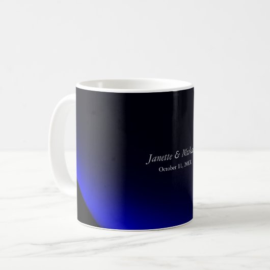 Blue Black Background Liebe Wedding Names Kaffeetasse (Vorderseite Links)