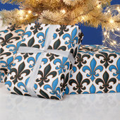 Blue Black Baroque Fleur-de-lis Pattern Design  Geschenkpapier