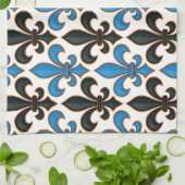 Blue Black Baroque Fleur-de-lis Pattern Design  Geschirrtuch (Gefaltet)