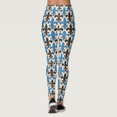 Blue Black Baroque Fleur-de-lis Pattern Design Leggings (Rückseite)