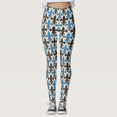 Blue Black Baroque Fleur-de-lis Pattern Design Leggings (Vorderseite)