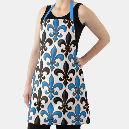 Blue Black Baroque Fleur-de-lis Pattern Design Schürze