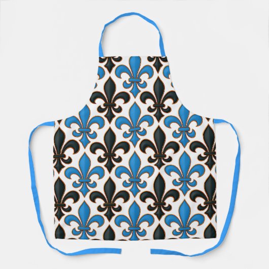 Blue Black Baroque Fleur-de-lis Pattern Design  Schürze (Vorderseite)