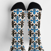 Blue Black Baroque Fleur-de-lis Pattern Design Socken (Oben)