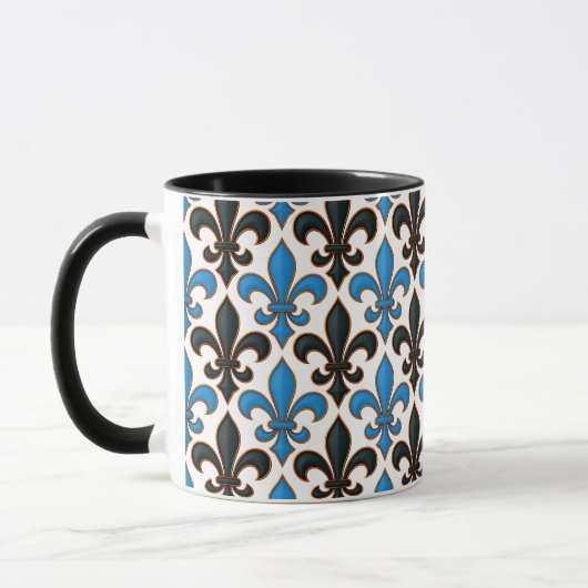 Blue Black Baroque Fleur-de-lis Pattern Design Tasse (Links)