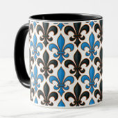 Blue Black Baroque Fleur-de-lis Pattern Design Tasse