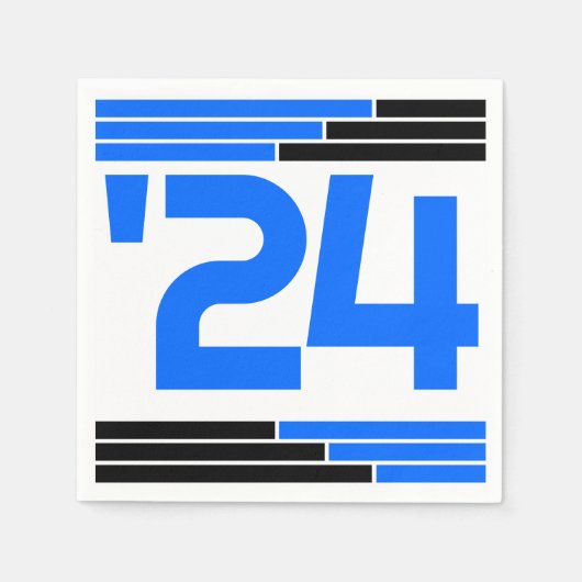 Blue & Black Bars Class of '24 Grad Party Serviette (Vorderseite)