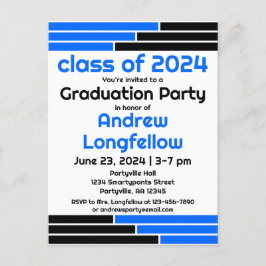 Blue & Black Bars Graduation Party Einladungspostkarte