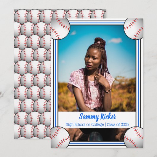 Blue & Black Baseball Abschluss Ankündigung (Vorne/Hinten)