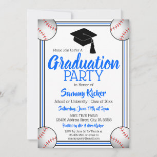 Blue & Black Baseball Graduation Party Einladung