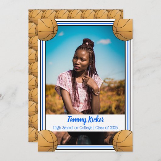 Blue & Black Basketball Abschluss Ankündigung (Vorne/Hinten)