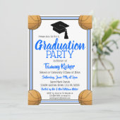 Blue & Black Basketball Graduation Party Einladung (Stehend Vorderseite)