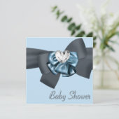 Blue Black Bow Elegant Baby Shower Einladung (Stehend Vorderseite)