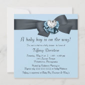 Blue Black Bow Elegant Baby Shower Einladung (Rückseite)