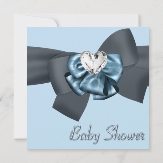 Blue Black Bow Elegant Baby Shower Einladung (Vorderseite)