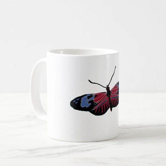 Blue Black Brown Butterfly Art Kaffeetasse (Vorderseite Links)