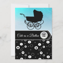 Blue & Black Button Boy Baby Shower Einladungen