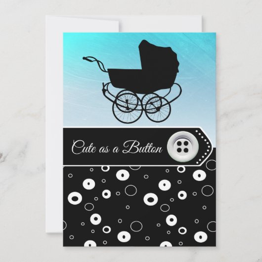 Blue & Black Button Boy Baby Shower Einladungen (Vorderseite)